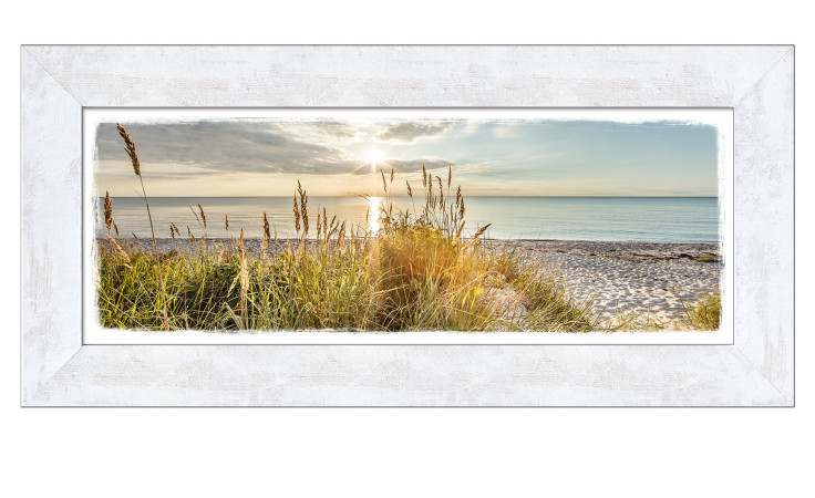 Framed-Art Wilder Strand 44 x 94 cm. Rahmenbild mit dem Thema - Strand und Meer.