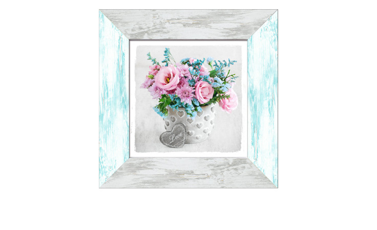 Rahmenbild Vase with colorful Bouquet 44 x 44 cm. Rahmenbild mit dem Thema - Blumen.