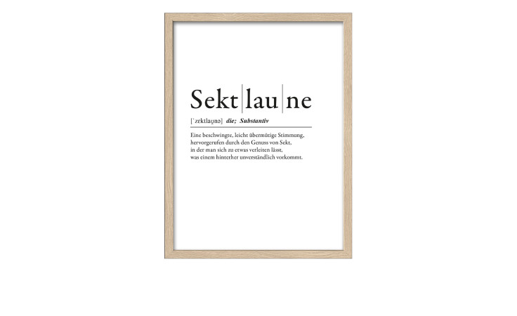 Pro-Art Rahmenbild Sektlaune 33 x 43 cm: Glasfront, holzfarbener Rahmen, minimalistisches Design auf weißem Hintergrund.