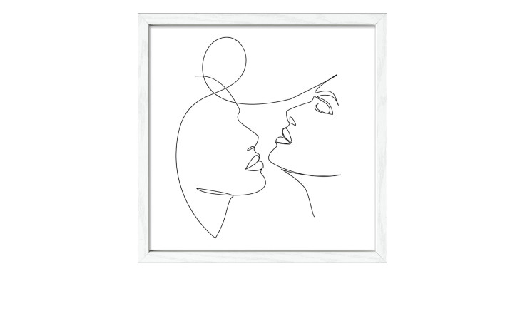 Minimalistisches Linienbild von zwei Gesichtern im Profil, Pro-Art Rahmenbild Line-Art-Faces 33x33 cm, in Glas Bilderrahmen.