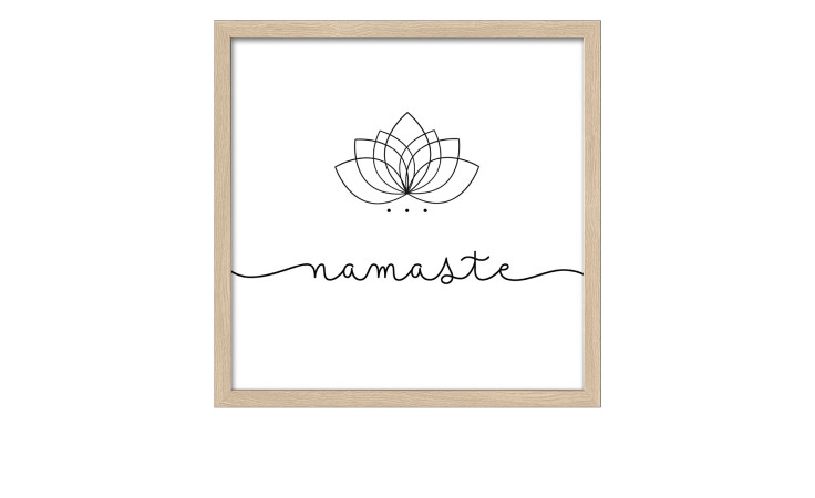 Pro-Art Rahmenbild Namaste 33 x 33 cm: Lotus-Strichzeichnung, Glasfront, holzfarbener Rahmen, weißer Hintergrund.