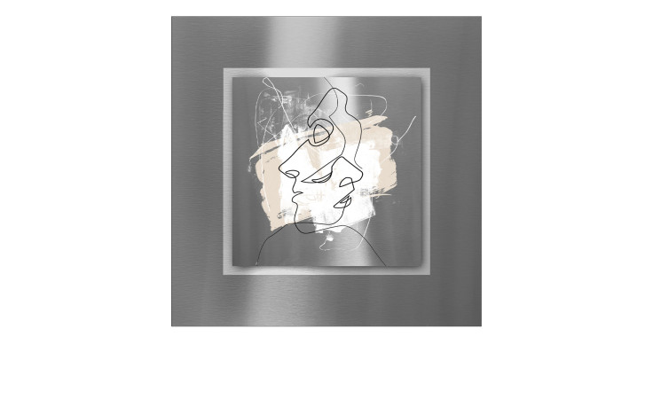Abstrakte Gesichtslinienzeichnung über mehrfarbiger Farbe auf aufgezogenem Silbermetallic von Pro-Art, Alubild Face Lines 50x50 cm.