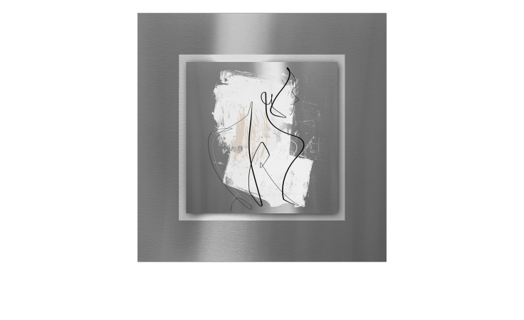 Das Pro-Art Alubild Figure Lines 50 x 50 cm zeigt abstrakte schwarze Linien auf Weiß und Beige mit metallischem Finish.