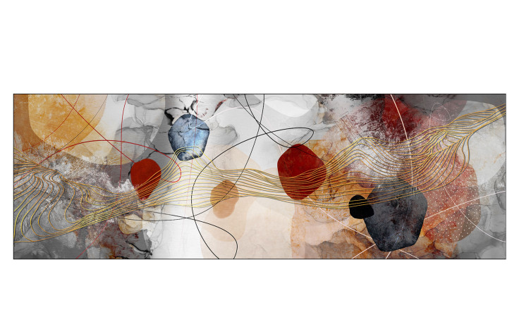 Pro-Art Alubild Linien und Formen 50x150 cm: Wanddeko mit gold, rot, schwarz, fließenden Linien und Metall-Akzenten.