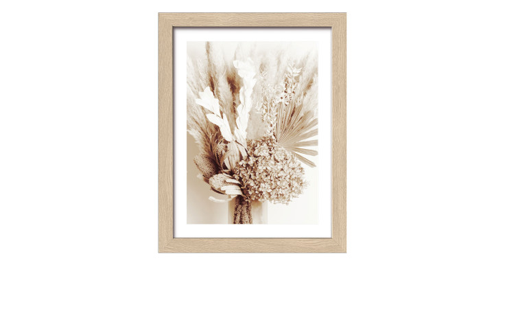 Pro-Art Rahmenbild Getrocknete Faser IV 24 x 19 cm: Sepia-Foto von getrockneten Blumen in einem hellen MDF-Rahmen.
