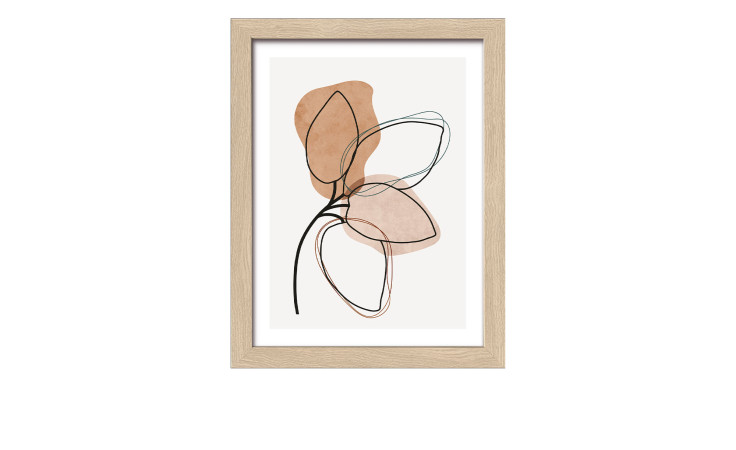 Pro-Art Rahmenbild Line Art Leaves II 24x19 cm mit schwarzem Strichbild, braunen Akzenten und hellem MDF-Rahmen.