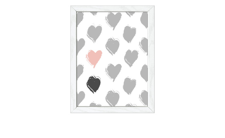 Das Pro-Art Rahmenbild Master collection I (24 x 19 cm) zeigt graue, rosa und schwarze Herzen auf MDF und Glas.