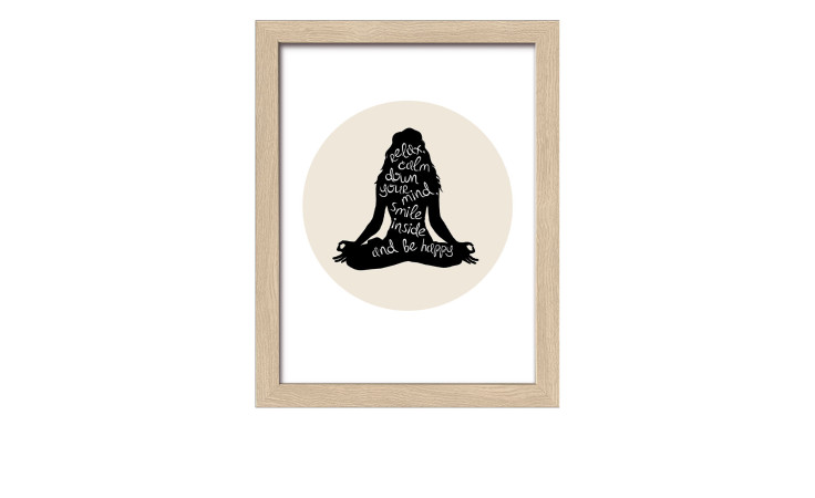 Pro-Art Rahmenbild Namaste 24x19cm: holzfarbenes MDF, Glas, meditierende Figur mit "Relax, calm down, smile inside".