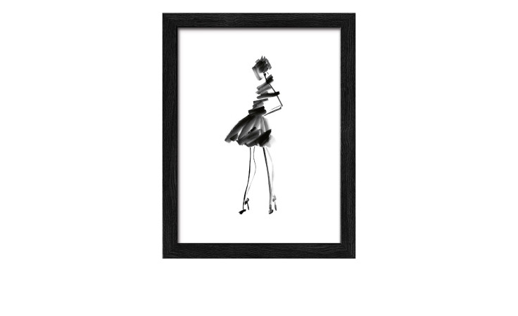 Pro-Art Rahmenbild Aquarell Fashion I, 24x19 cm, schwarzer MDF-Rahmen, minimalistische Frauenillustration.