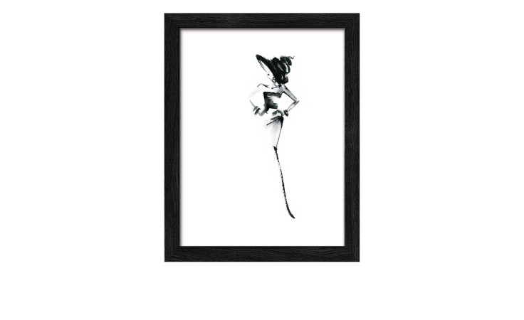 Pro-Art Rahmenbild Aquarell Mode II, 24 x 19 cm: Minimalistische schwarz-weiße Frauenskizze in einem schwarz umrandeten Rahmen.
