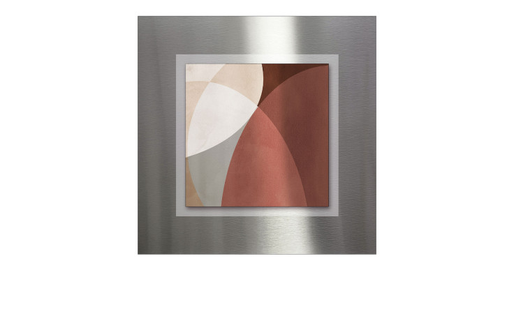 Pro-Art Alubild Abstrakte Formen 50 x 50 cm: Geschwungenes, mehrfarbiges Kunstwerk auf glattem Metallic-Hintergrund.