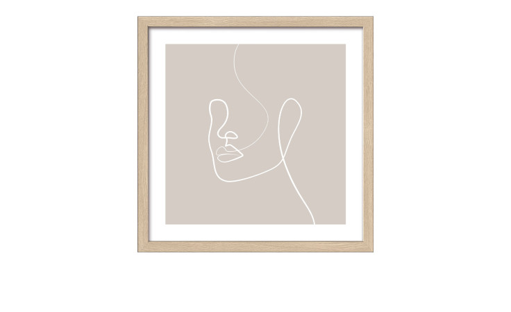 Pro-Art Rahmenbild Line Art Faces 33x33cm: weißes Line-Art-Gesicht auf beige mit Holzrahmen..