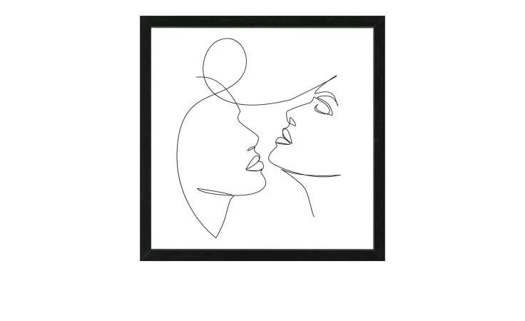 Minimalistisches Pro-Art Rahmenbild Line-Art-Faces (53x53 cm), abstrakte Gesichter im Profil auf Weiß, gerahmt in Glas.