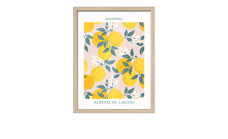 Pro-Art Rahmenbild Sardegna 33x43 cm: Zitronen, grüne Blätter und Blüten mit "Sardegna" und "Albero di Limoni".