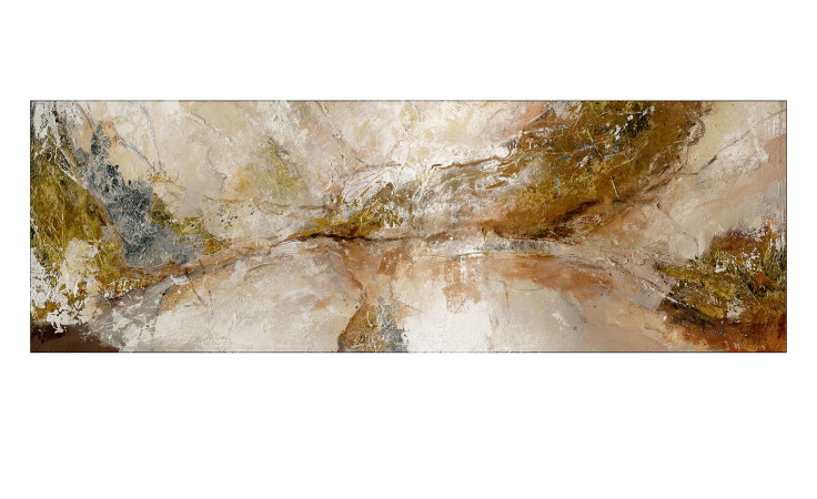 Pro-Art Alubild Braun-Silber-Gold 50x150 cm: Abstraktes erdiges Wandbild mit Gold, das einen eindrucksvollen Landschaftseffekt erzeugt.