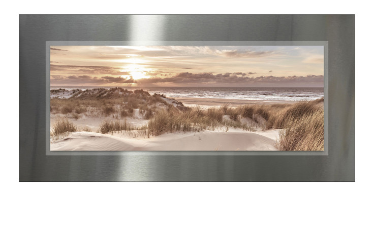 Alubild Strand bei Sonnenaufgang 50 x 100 cm von Pro-Art: Sanddünen bei Sonnenaufgang, mit silbernem Metallrahmen - ein Hauch von Metall.