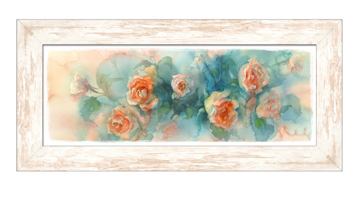 Rahmenbild Watercolor Flowers 30x80 cm von Pro-Art, ideal als mehrfarbige Wanddeko mit orangefarbenen Rosen.