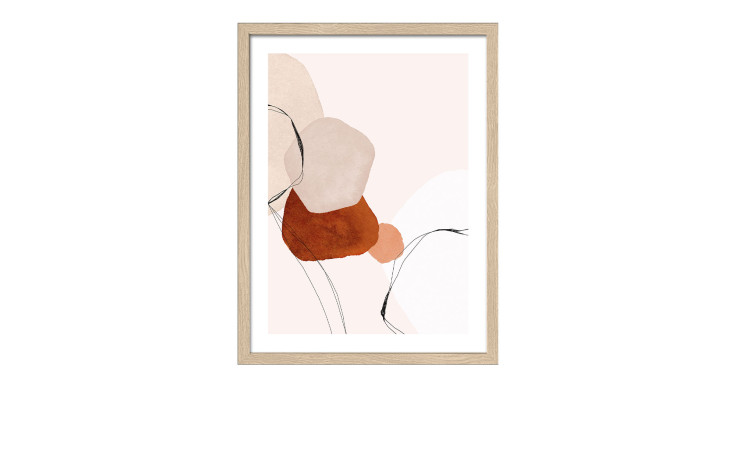 Pro-Art Rahmenbild Linie und Formen 33 x 43 cm: Abstrakter Druck, mehrfarbige Formen, heller Holzwerkstoffrahmen, schwarze Konturen.