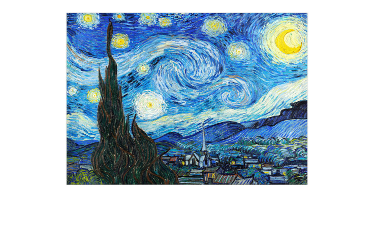 Pro-Art Alubild Van Gogh Die stille Nacht 70 x 100 cm: Bunte Sterne wirbeln über einem stillen Dorf.