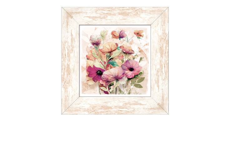 Pro-Art Rahmenbild Aquarell Blumen 30x30cm: farbenfrohe Blumen in rustikalem, weiß gekalktem Holzrahmen.