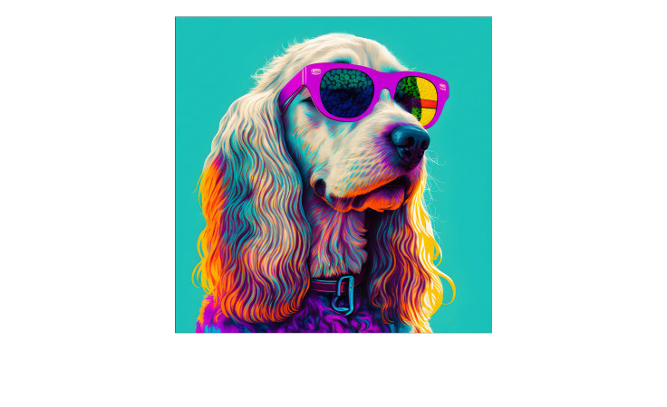 Pro-Art Leinwandbild Hund mit Sonnenbrille 30x30 cm: ein bunter Hund in rosa Tönen auf türkis, ideal als Wanddeko.