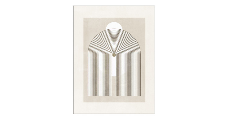 Das Leinwandbild Exhibition of Art von Pro-Art zeigt geschwungene Linien und einen weißen Kreis in Beigetönen, 60 x 80 cm.