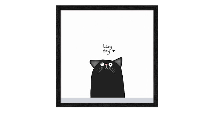Pro-Art Rahmenbild Lazy Day 33 x 33 cm: schwarze Katzenillustration, gerahmt in schwarzem Glas; toll für Mehrfarbig Dekor.