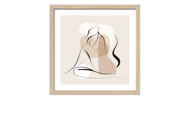 Das Pro-Art Rahmenbild Line Art Woman 33x33 cm zeigt minimalistische Linienkunst in neutralen Tönen, gerahmt in hellem Holz.