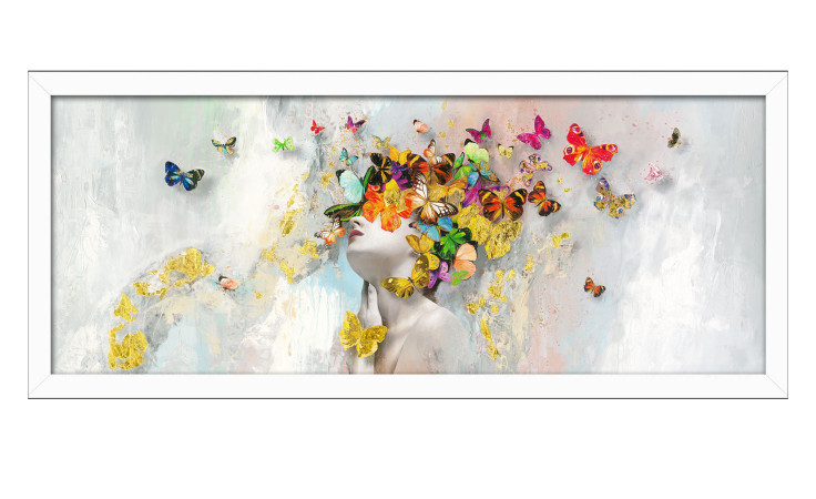 Pro-Art's Rahmenbild Butterflies in the Face 60 x 130 cm-mehrfarbiges Wandbild im weißen Rahmen.