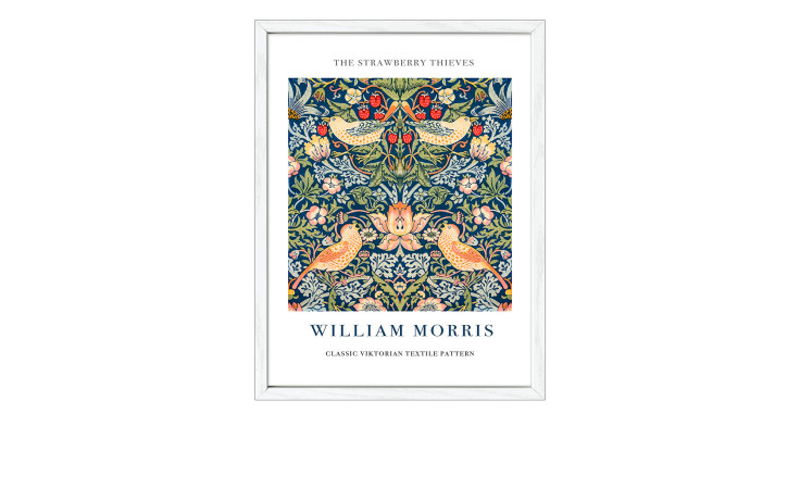 Pro-Art Rahmenbild Morris Strawberry Thieves 33x43 cm mit mehrfarbigen Vögeln und floralen Mustern hinter Glas.