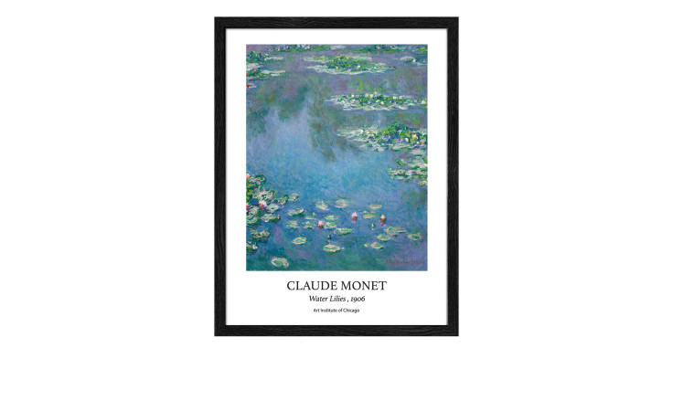 Pro-Art Rahmenbild Monet Waterlilies 33x43 cm: Blaues Wasser, grüne Seerosen, Reflexionen hinter Glas.