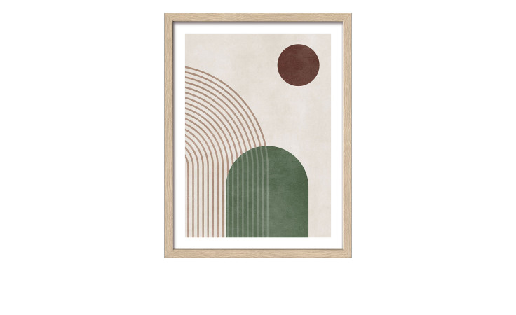 Pro-Art Rahmenbild Geometrical Green Art 33x43cm: Abstrakter Druck, braune Linien, grüner Bogen, heller Holzrahmen.