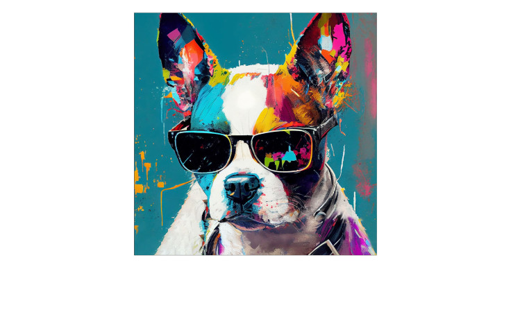 Das Pro-Art Glasbild Hund mit Sonnenbrille 30x30 cm ist ein farbenfrohes Dekorationsstück für jeden Raum.