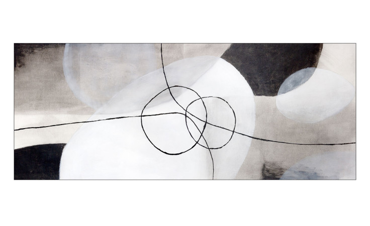 Glasbild Different Abstract Shapes von Pro-Art zeigt überlappende schwarze Linien auf einer 50 x 125 cm großen, rechteckigen Leinwand.