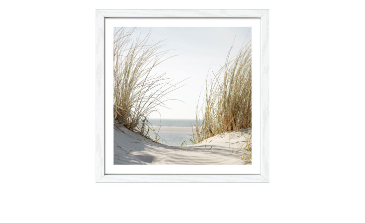 Pro-Art Rahmenbild Nordic Beach V (28x28 cm): gerahmtes Foto eines sandigen Strandweges mit Meer und Gras.