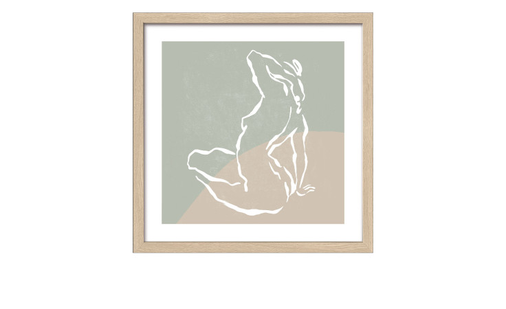 Rahmenbild Line Drawing Act II von Pro-Art: weiße Linienzeichnung auf Salbeigrün und Beige, MDF-Rahmen, 32,5 x 32,5 cm.