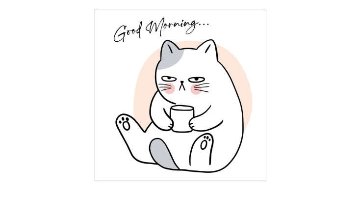 Pro-Art Leinwandbild Guten Morgen 27x27cm: Mürrische Katze mit weißer Tasse, Text "Good Morning...", MDF Holzwerkstoff Stil.