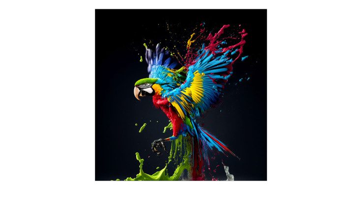 Das Pro-Art Glasbild Colorful Ara 30x30cm zeigt einen farbenfrohen Papagei vor schwarzem Hintergrund - die perfekte bunte Wanddekoration.