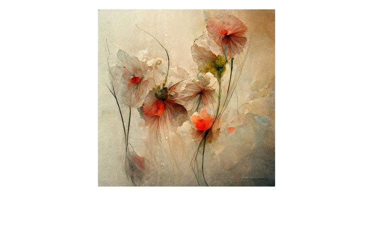 Pro-Art Glasbild Delicate Floral Structures II 30x30cm: Rosa und orangefarbene Blumen auf beigefarbenem, strukturiertem Hintergrund.