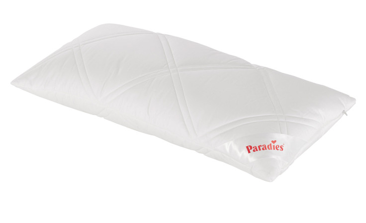 Paradies Kissen Softy Sinfonie Plus Bio 40x80 cm mit dezenter Steppung und weicher Textilfaserfüllung in weiß.