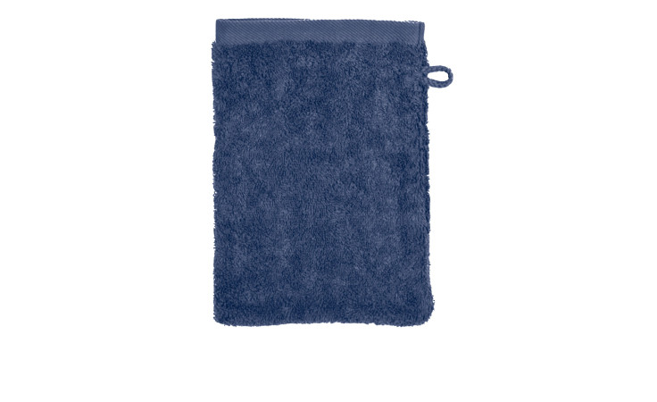 Der Ross Waschhandschuh Sinfonie 16 x 22 cm in blauem Baumwollfrottee mit Aufhängeschlaufe, abgebildet auf weiß.