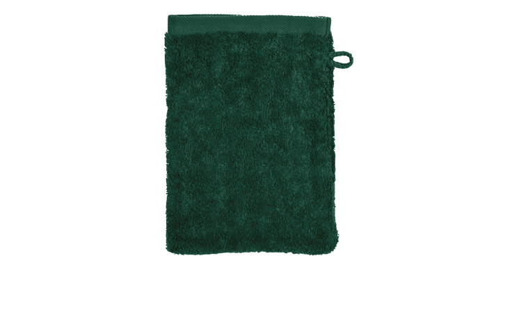 Der Ross Waschhandschuh Sinfonie 16 x 22 cm, grüner Baumwollfrotteehandschuh mit kleiner Aufhängeschlaufe, auf weißem Grund.