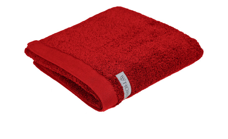 Das Ross Handtuch Sinfonie 50 x 100 cm aus Baumwolle, ordentlich gefaltet mit einem kleinen grauen Anhänger auf weißem Hintergrund.