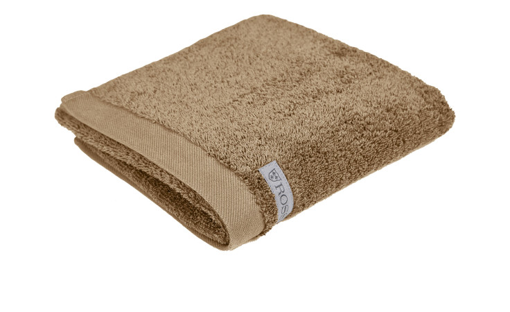 Das Ross Handtuch Sinfonie 50 x 100 cm, braun, mit kleinem Etikett am Rand vor weißem Hintergrund.