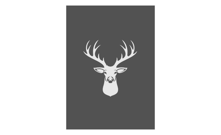 Minimalistischer weißer Hirschkopf mit großem Geweih auf einem dunkelgrauen Geschirrtuch 50 x 70 cm Hirsch.