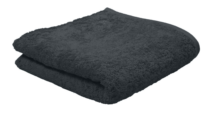 Ein gefaltetes graues Ross Handtuch Vita 50 x 100 cm aus Baumwolle liegt auf weißem Hintergrund.