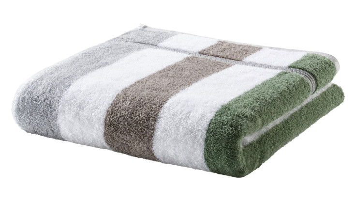 Ross Duschtuch 70 x 140 cm Handtuch mit grauen, weißen, braunen und grünen Streifen auf weißem Grund.