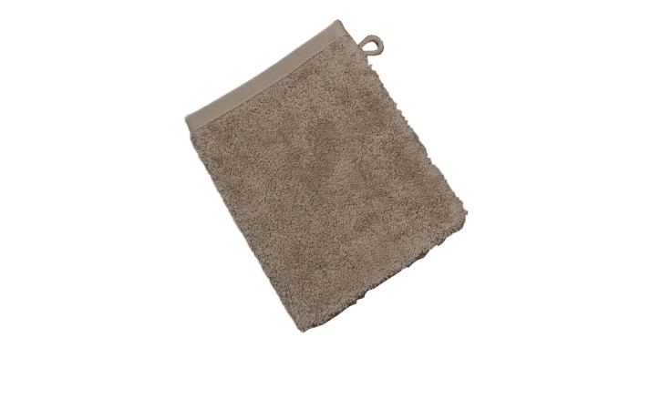 Der Ross Waschhandschuh Vita 16x21 cm ist ein beiger Baumwollfrottee-Waschhandschuh mit einer kleinen Aufhängeschlaufe.