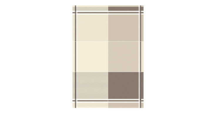 Das Ross Geschirrtuch 45 x 65 cm ist ein beiges Handtuch mit einem braunen Karomuster und gestreiften Rändern.