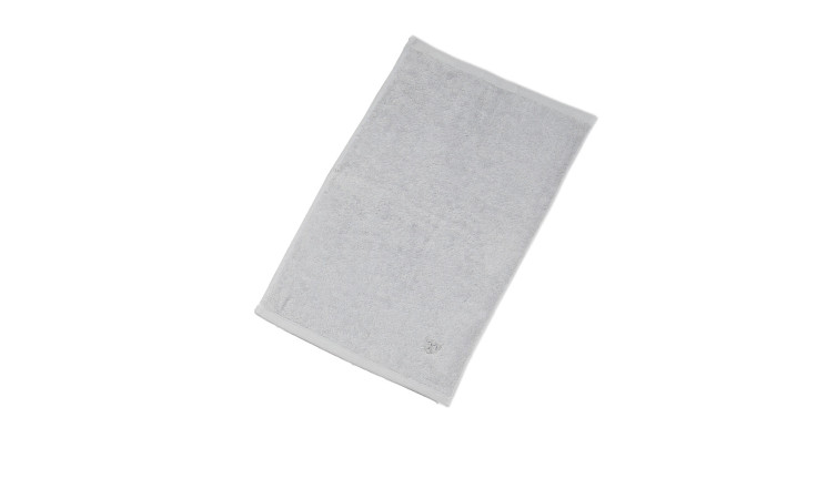 Das Ross Gästetuch Vita 30 x 50 cm in silberfarbener Baumwolle ist flach auf einem weißen Hintergrund abgebildet.